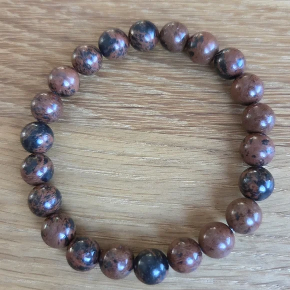 Mahogany Obsidian Beads Bracelet, Stretch, Hand Crafted - Picture 5 of 8